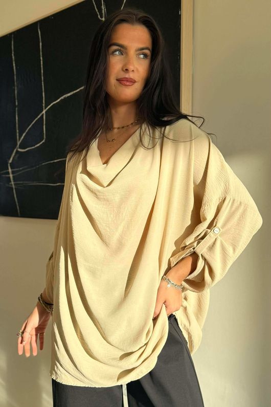 Suki Drape Cowl Blouse Stone /4